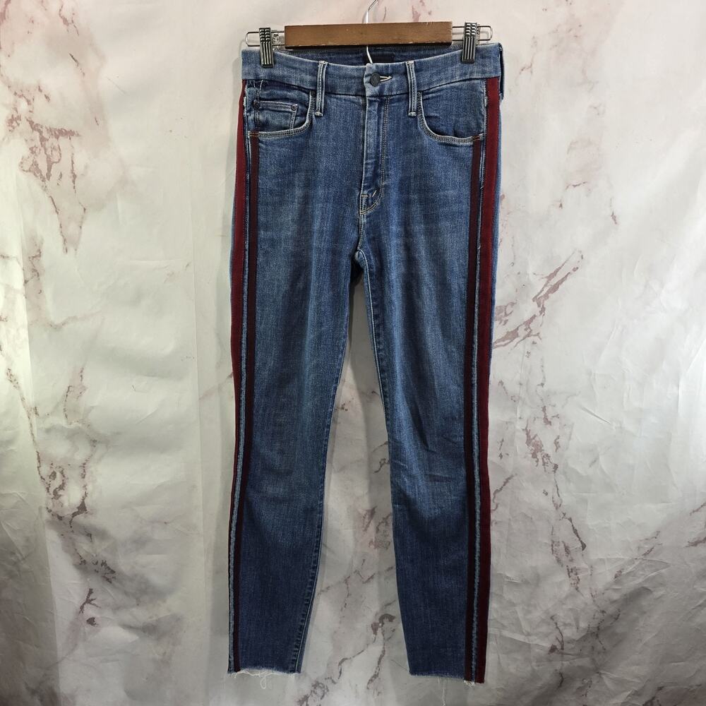 Mother Jeans Womens 26 Looker Ankle Fray Keeping Love Racer Stripe Skinny